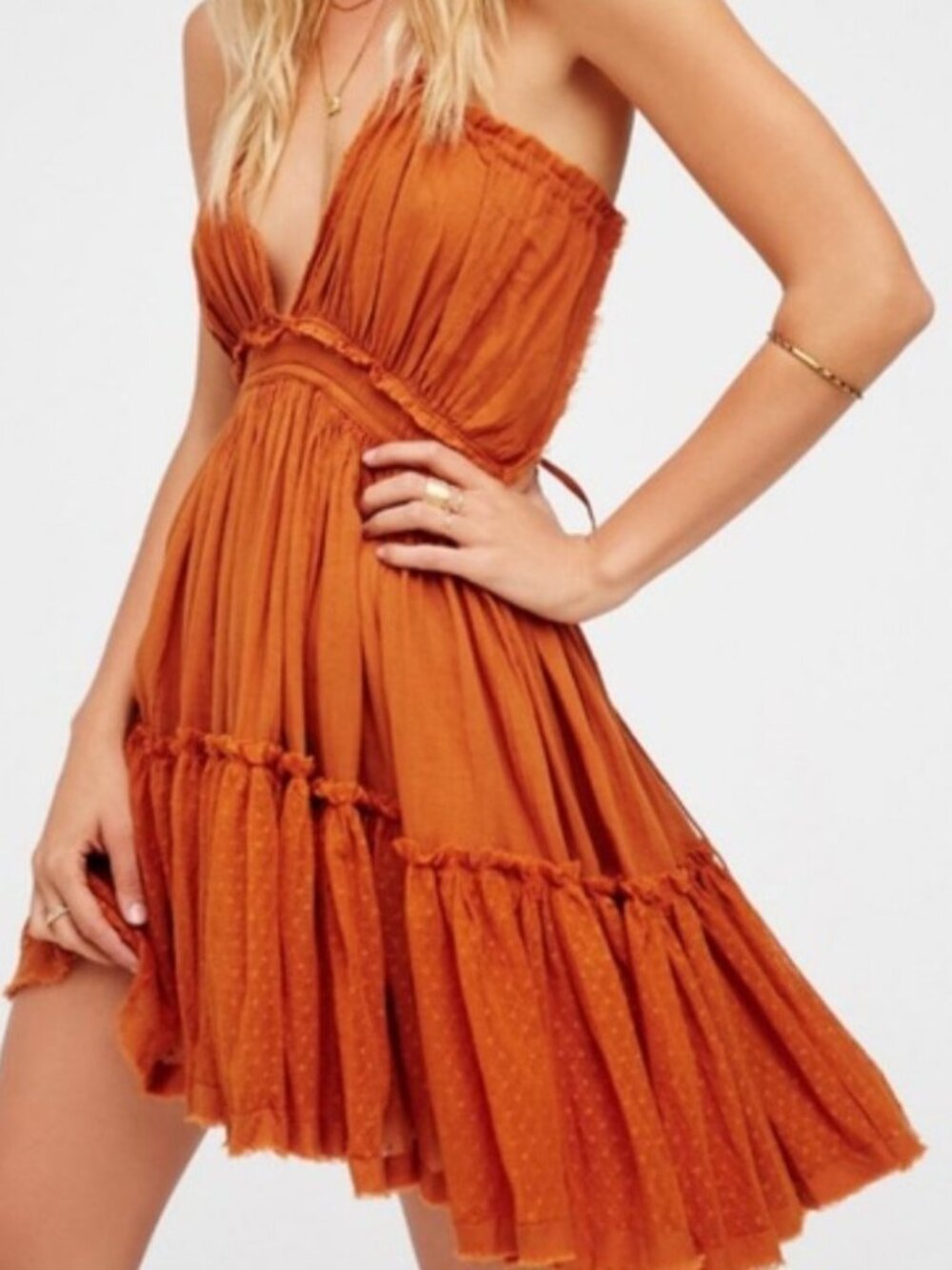 Free People 100 Degree Rustic Orange Halter Mini Dress